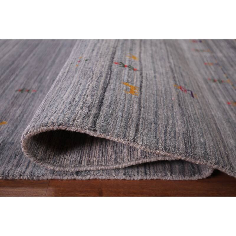 Striped Gray Gabbeh Oriental Area Rug Handmade Wool Carpet - 7'11"x 9'9"