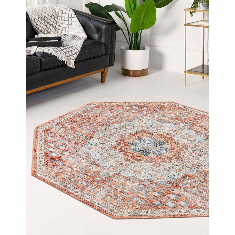 Traditional Haifa Collection Area Rug - Red - 4'x4' Octagon