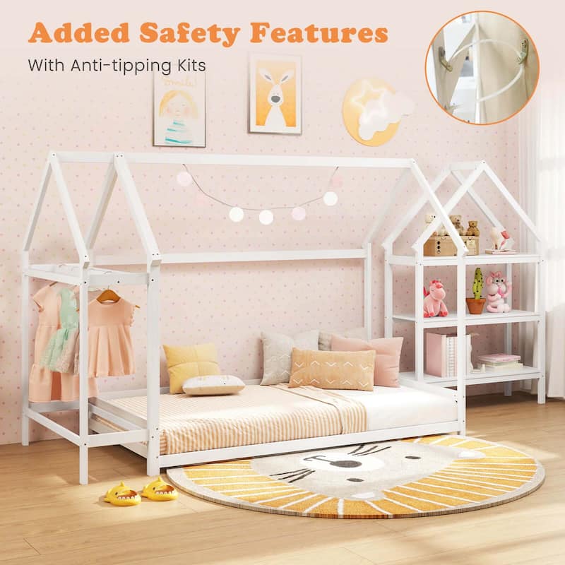 Costway Twin Size House Bed Montessori Floor Bed with Detachable