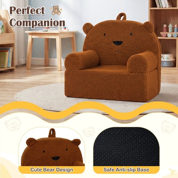 Costway Kids Bear Sofa Toddler Foam Couch with Soft Fleece Fabric