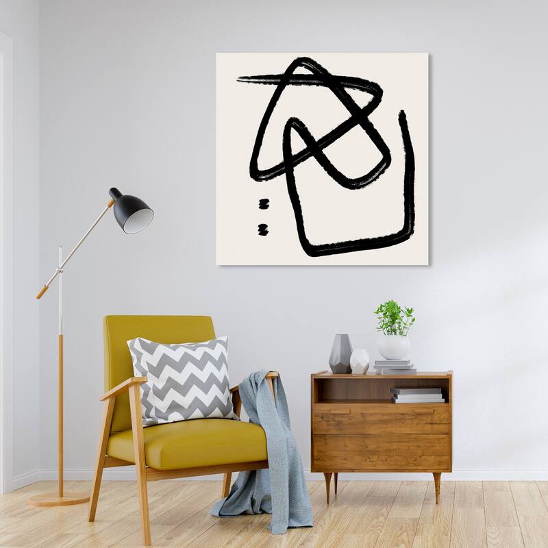 Wynwood Studio Prints Abstract Dreaming in Lines II Black and Cream White Modern & Contemporary Wall Art Canvas Print - 30 x 30