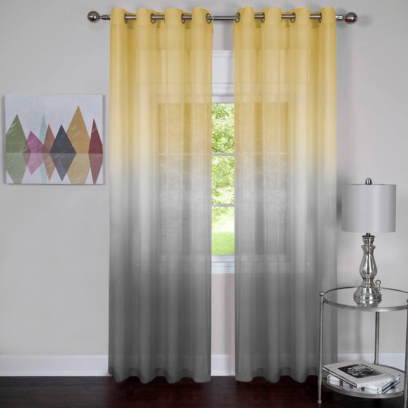 Achim Rainbow Semi-Sheer Grommet Top Curtain Panel - 63 Inches - Grey/Yellow