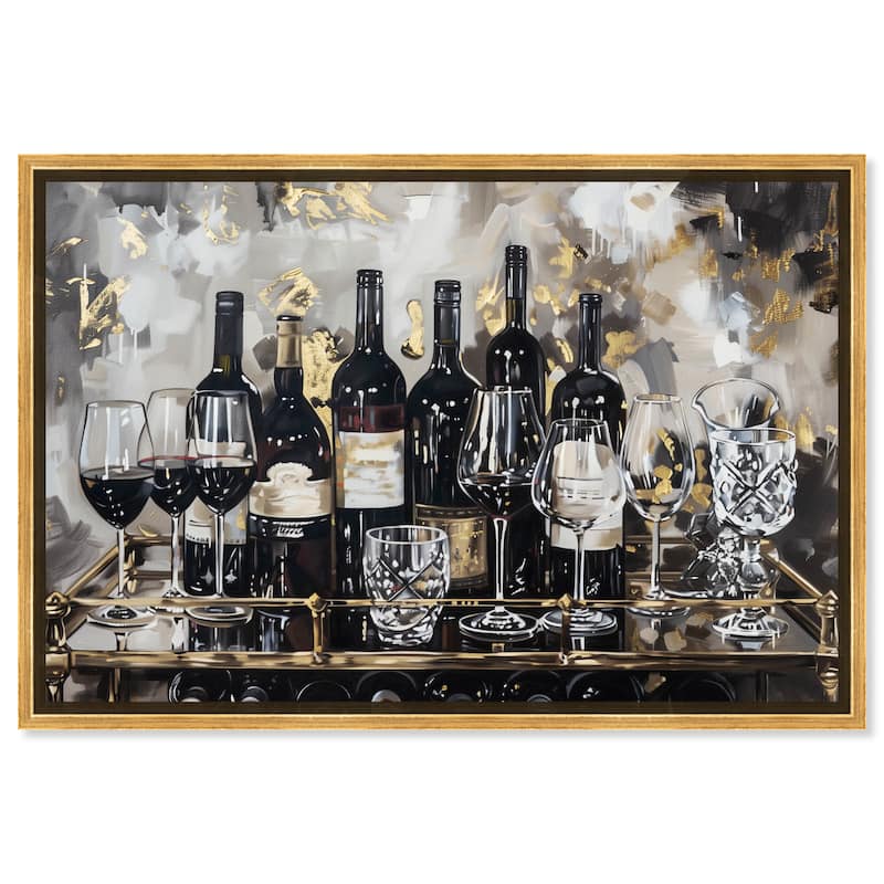 Notoriart Now Serving Champagne Framed Bar Cart Art For Men - 25 x 17 - Gold