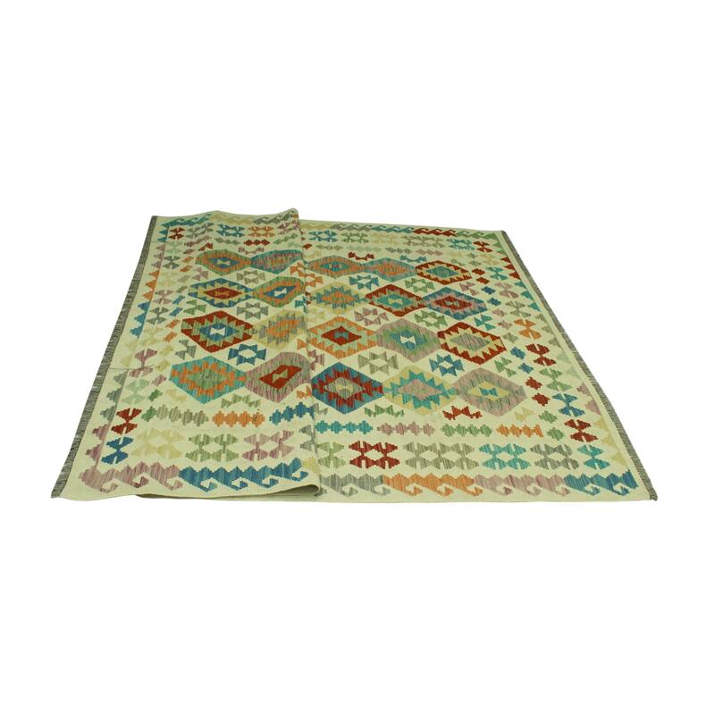 Hand-Woven Sangat Kilim Kendel Ivory/Rust Rug - 6'8" x 9'10"
