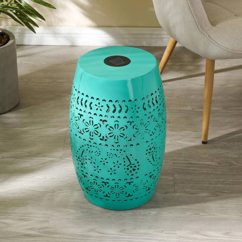 Solar-Powered Side Table with Light - Modern Iron Design, Garden & Patio Accent