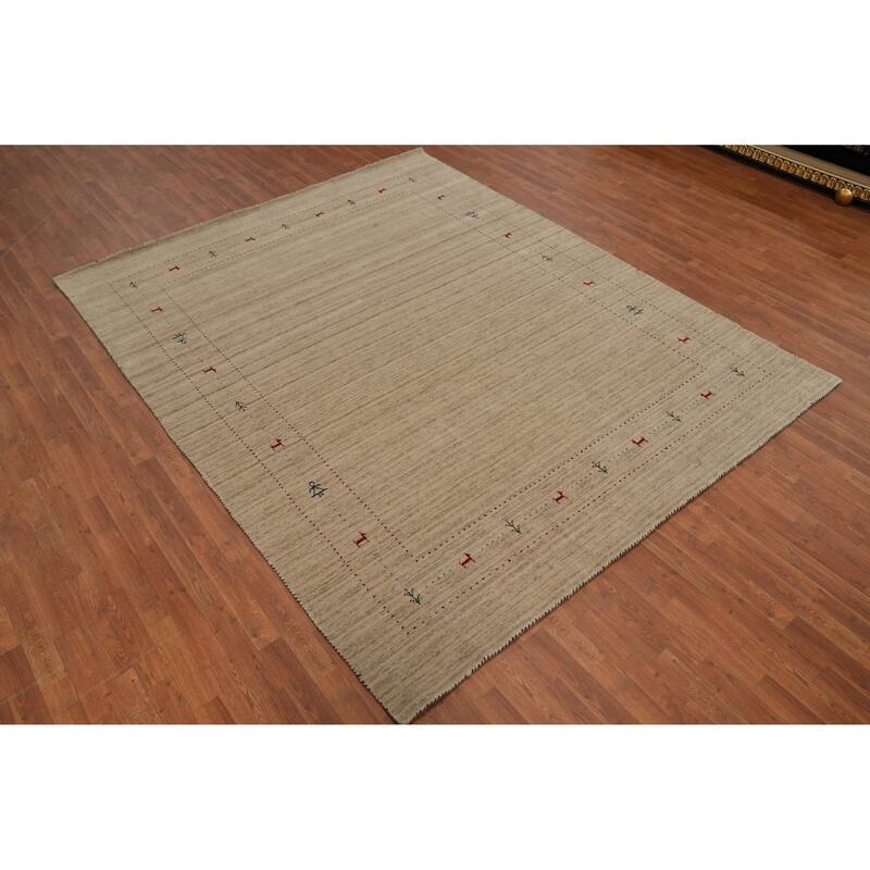 Hand Knotted Oriental 100% Wool Carpet Tribal Tribal Beige & Ivories Gabbeh Area Rug - 9' 9'' X 7' 10''