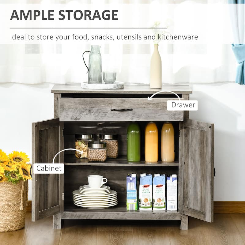 HOMCOM 32" Farmhouse Barn Door Style Sideboard Cabinet,Buffet Storage Cabinet Coffee Bar for Living Room or Entryway