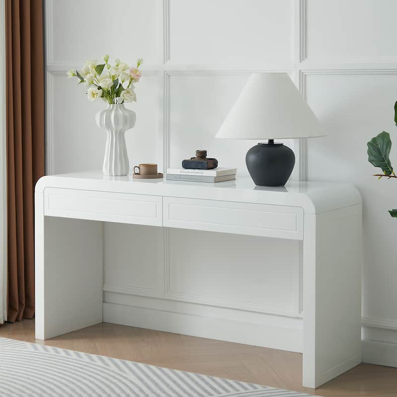 Christopher Knight Home - Varenne Curved MDF Console Table with Dual-Drawer Storage - White