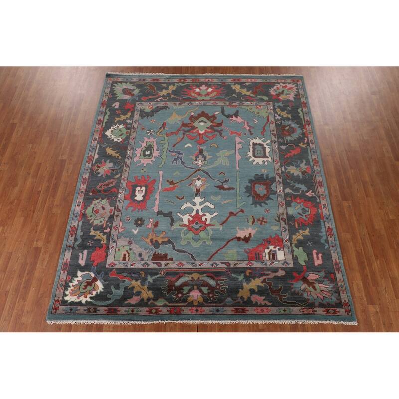 All-Over Oushak Oriental Area Rug Hand-Knotted Wool Carpet - 8'4" x 9'9"
