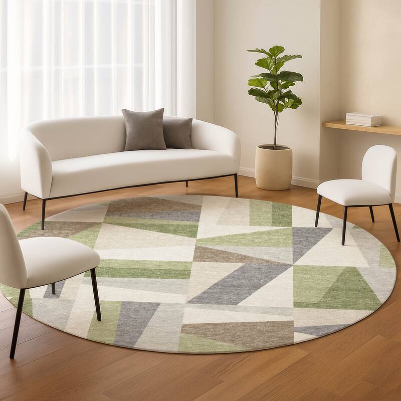 Machine Washable Indoor/ Outdoor Contemporry Mosaic Chantille Rug