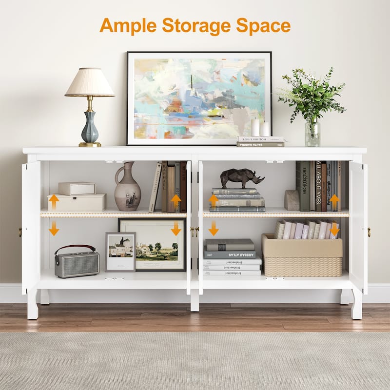 63'' Modern Buffet Cabinet with Mirrored Door and Adjustable Shelves