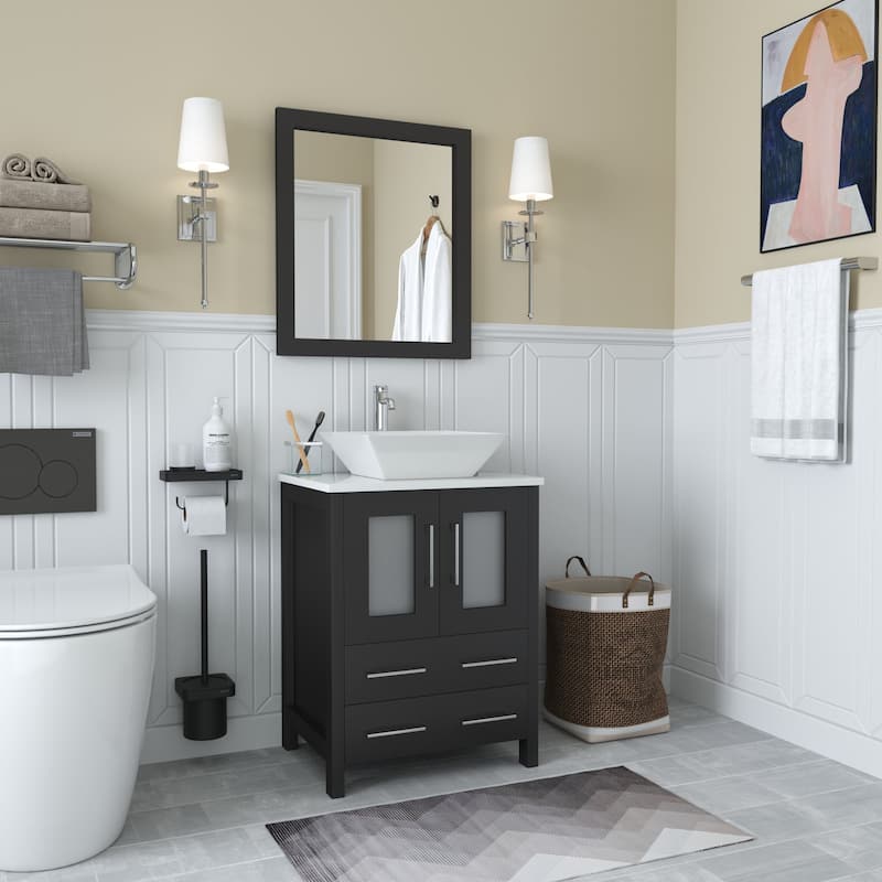 Vanity Art 24-inch Single Sink Bathroom Vanity Set With Engineered Marble Top and Free Mirror
