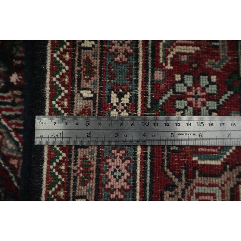 Hand Knotted Oriental 100% Wool Carpet Traditional Floral Black Tabriz-Mahi Area Rug - 9' 0'' X 5' 11''