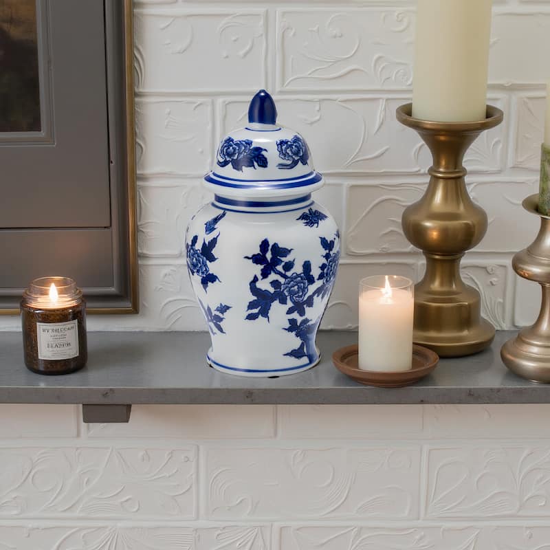Sagebrook Home Chinoiserie Blue & White Ceramic Lidded Jar