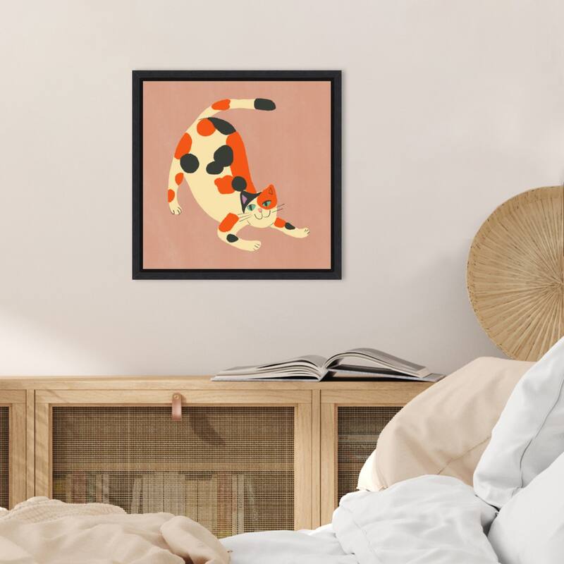 Playful Calico Cat by Little Dean Framed Canvas Wall Art