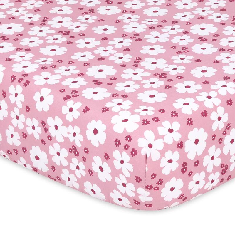 The Peanutshell Daisy Fitted Crib Sheet 4 Pack Set for Baby Girls