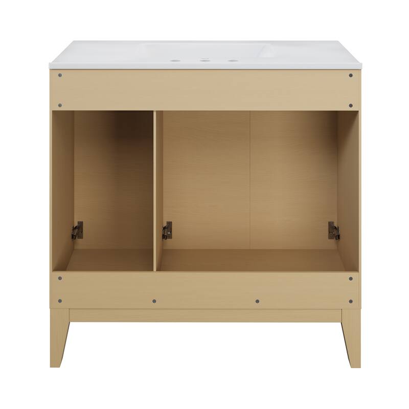 Cascade 36 In. Natural Oak Bathroom Vanity With White, 3-Hole Ceramic Sink Top