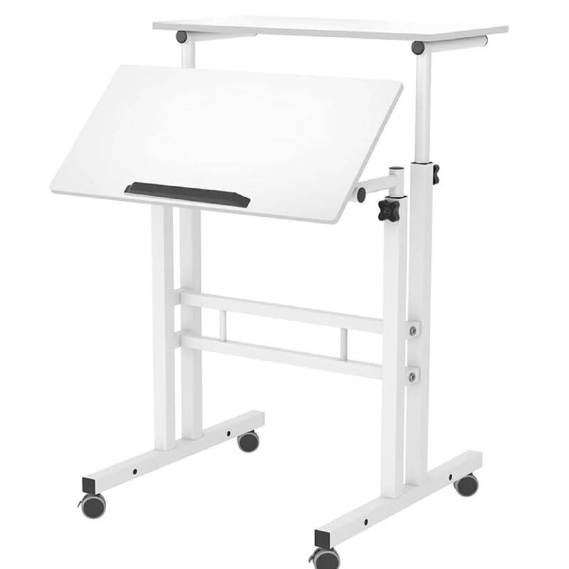Height Adjustable Standing Mobile Computer Desk with 4 casters - White