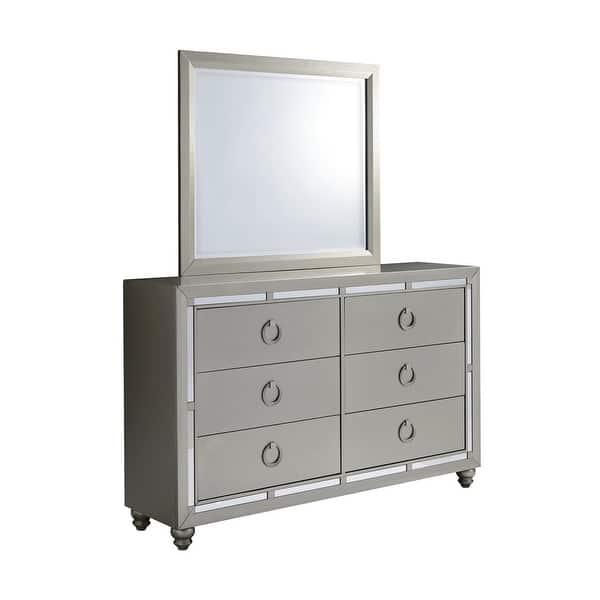 Modern Silver Tone Mirror with Sleek Wood Trim - Black