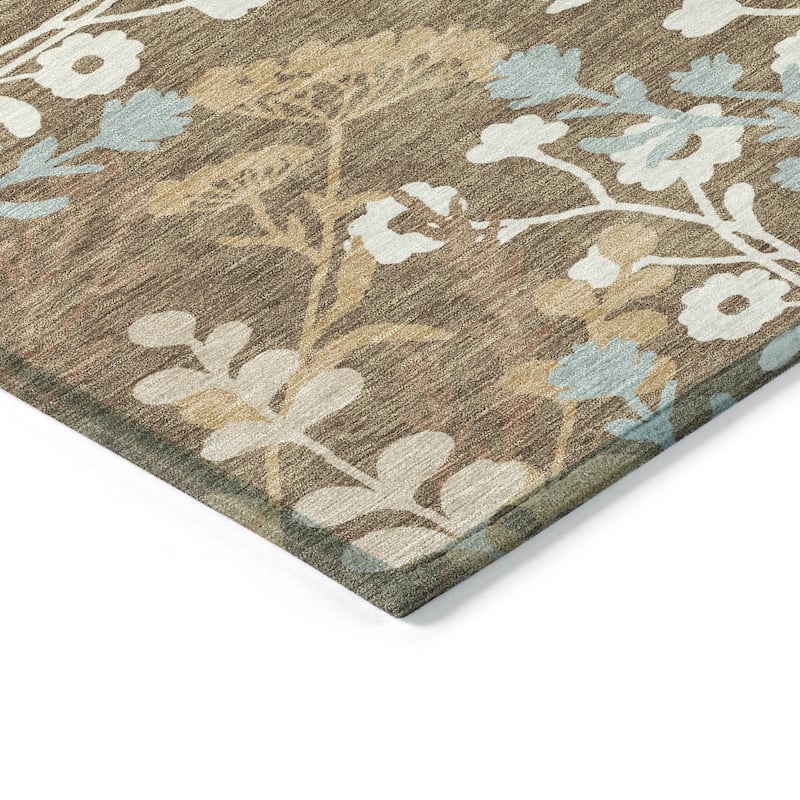 Machine Washable Indoor/ Outdoor Floral Border Chantille Rug