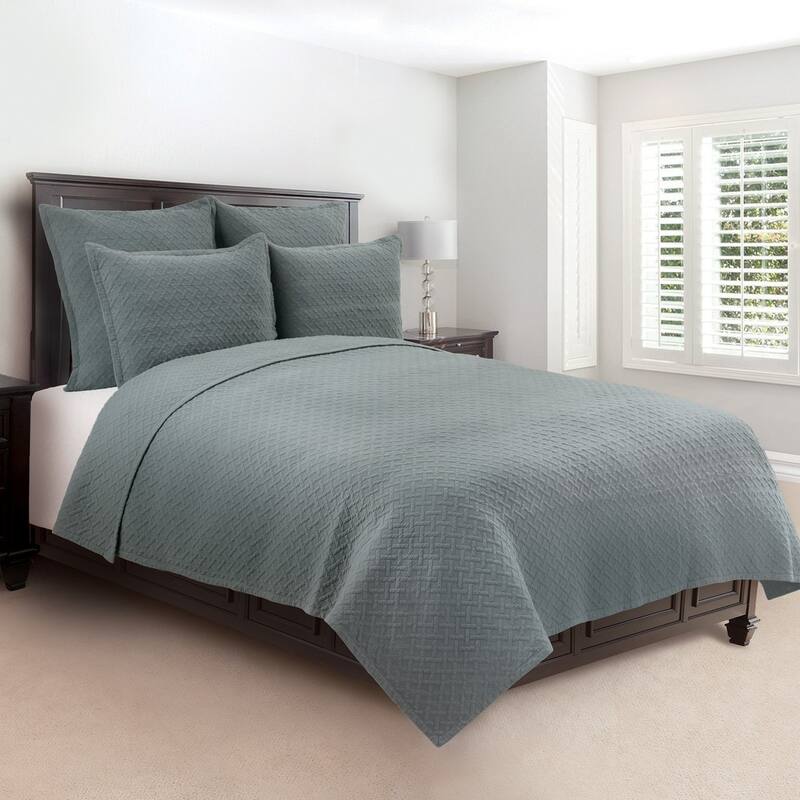 Basket Weave Jadeite Cotton Quilt Set - Full - Queen