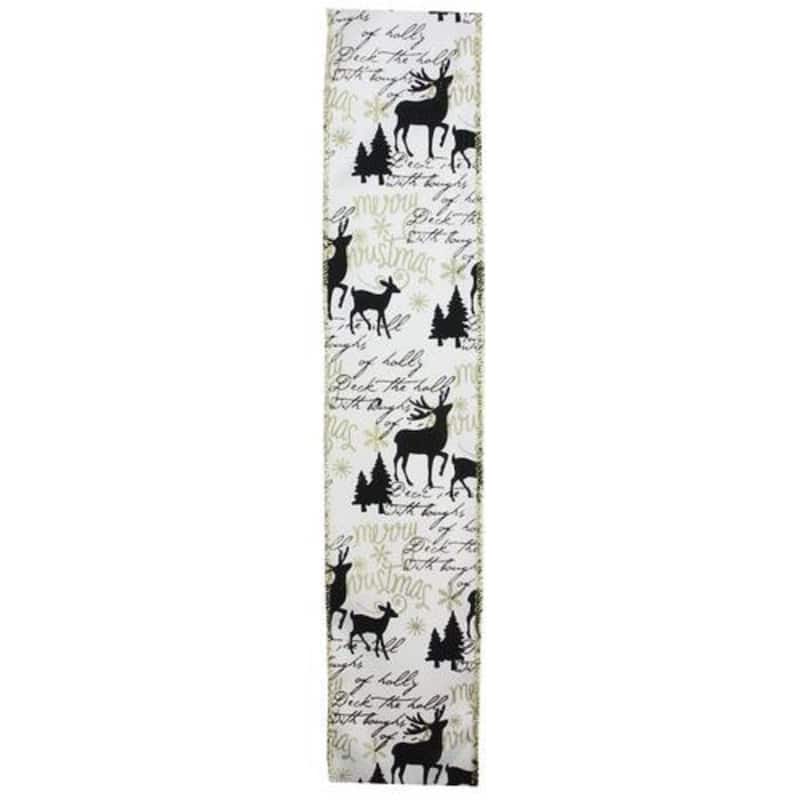 White and Black Playful Reindeer Christmas Wired Craft Ribbon 2.5" x 10 Yards