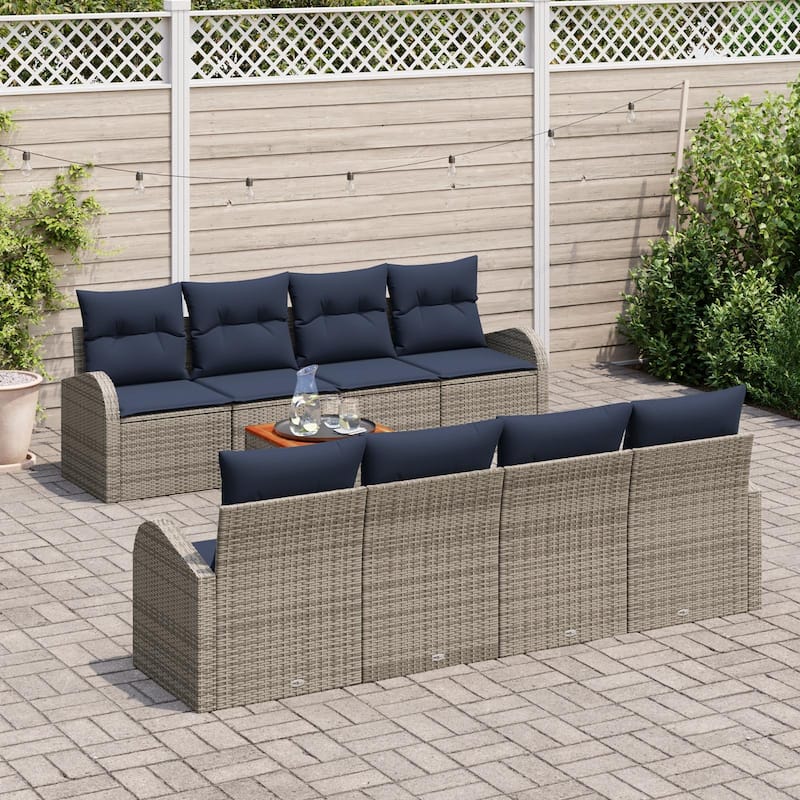 vidaXL 9 Garden Sofa Set with Cushions Black/Grey Poly Rattan - 92.1 x 24.4 x 27.2