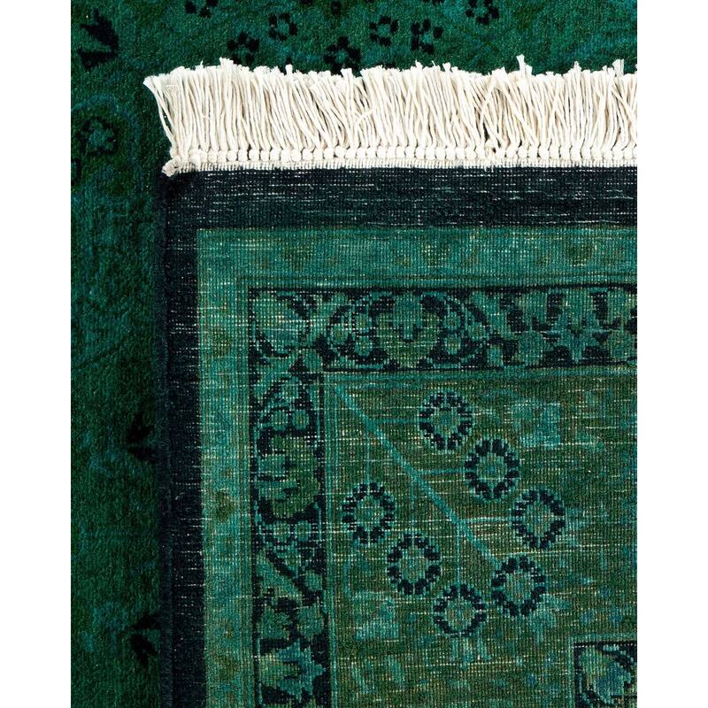 Overton Hand Knotted Wool Vintage Inspired Modern Contemporary Overdyed Green Area Rug - 5' 2" x 11' 3"