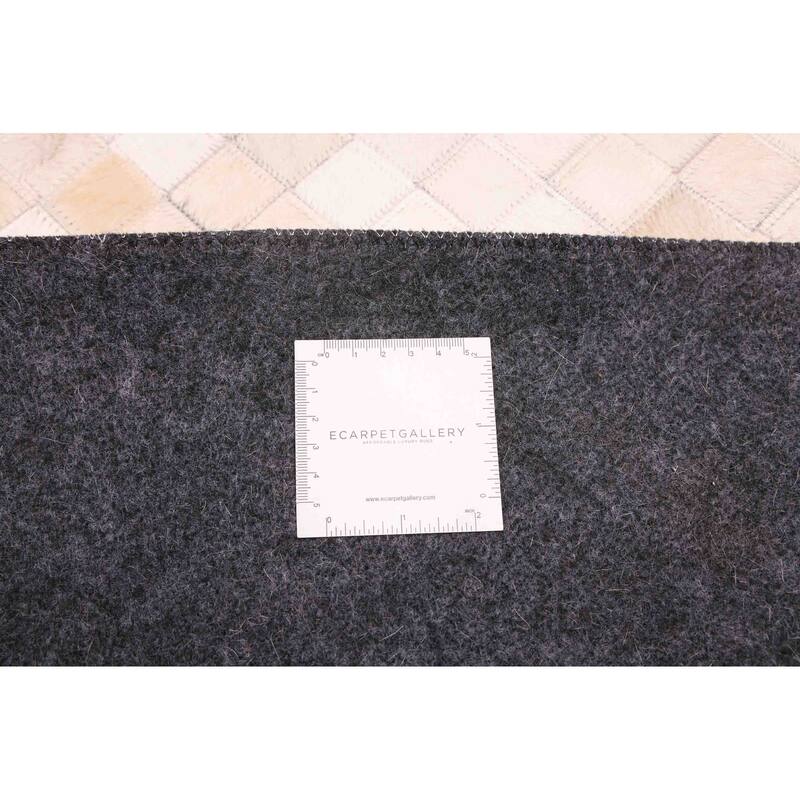 ECARPETGALLERY Handmade Cowhide Patchwork Cream Leather Rug - 8'0 x 10'0
