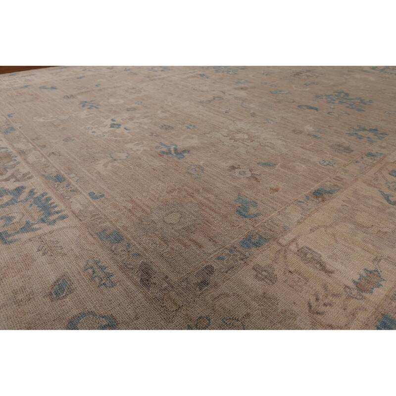 Vegetable Dye Oushak Area Rug Hand-Knotted Beige Floral Wool Carpet - 8'2" x 10'0"