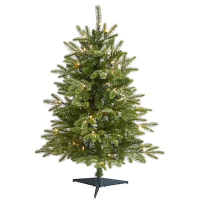 3’ Snowed Gr& Teton Fir Artificial Christmas Tree, Clear LED Lights - 3 Foot