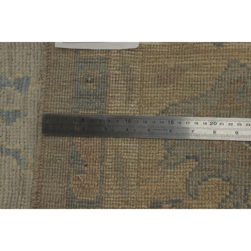 Vegetable Dye Wool Oushak Turkish Area Rug, Floral Geometric Carpet - 12' 5'' X 9' 3''