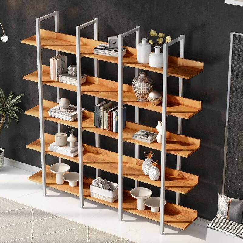 5 Tier Bookshelf Office Bookshelf Metal Frame MDF Board