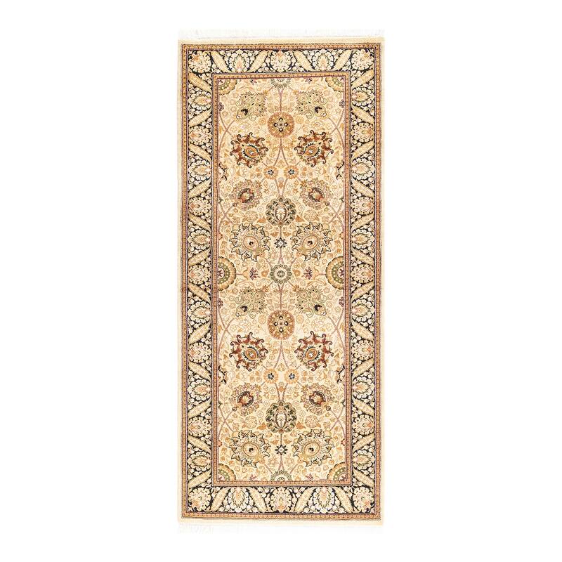 Overton Handknotted Wool Traditional Oriental Beige Runner - Lemon - Runner