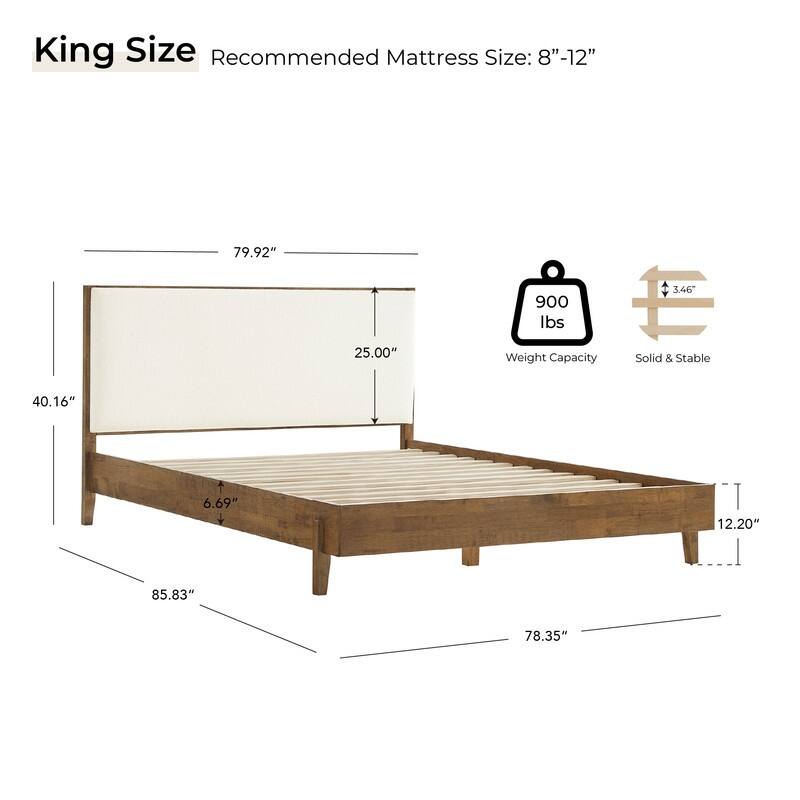 Spruce & Spring Modern Bouclé Platform Bed with Upholstered Headboard & Solid Wood Frame