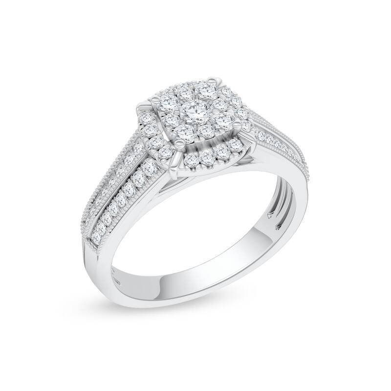 1/2ct TDW Diamond Cluster Halo Engagement Ring in 10K White Gold for Women