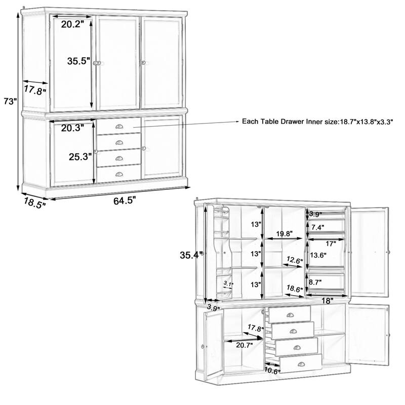 Roomfitters Kitchen Pantry Organizers and Storage Kitchen Cabinet, Hutch with Microwave Stand, 4 Drawers, Spice Racks