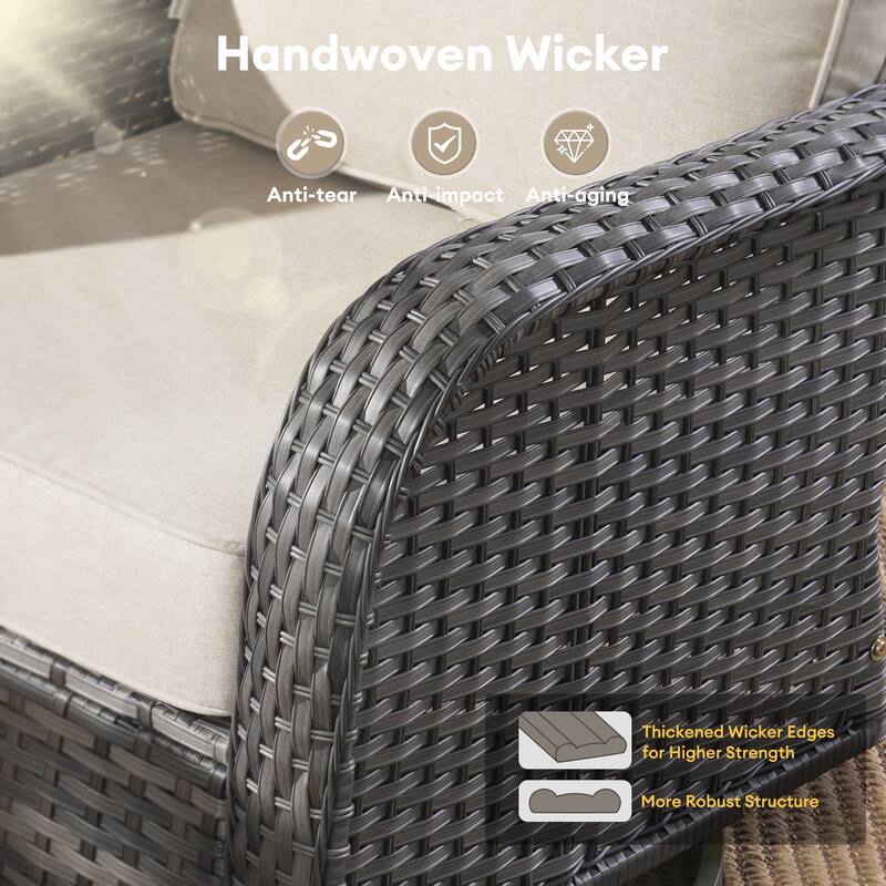 HOOOWOOO 9-piece Grey Wicker Outdoor Fire pit Set with Swivel Chairs