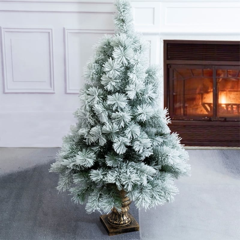 4FT White Artificial Pine Needle & PVC Festive Decor Christmas Tree - White - 4 Foot