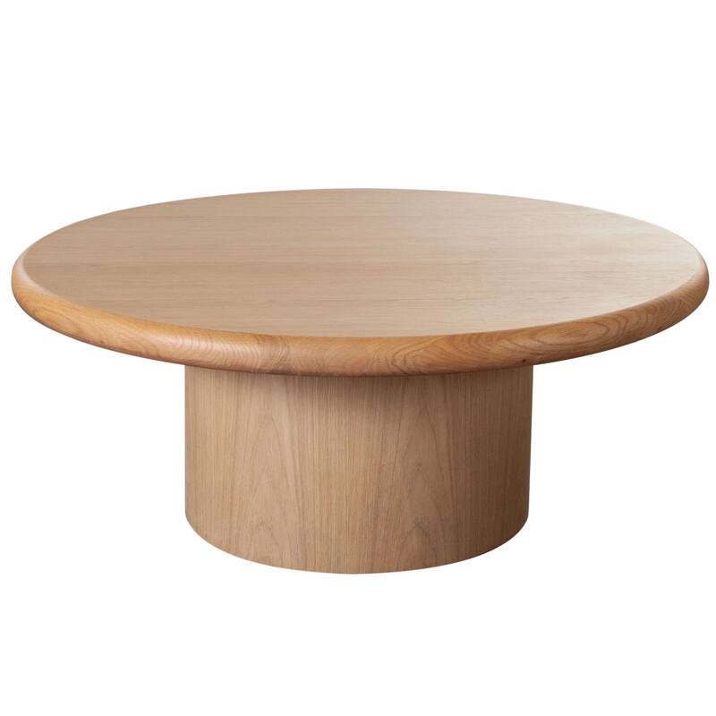 Camy Coffee Table, 41 Inch Round Top and Pedestal Base, Light Oak Brown