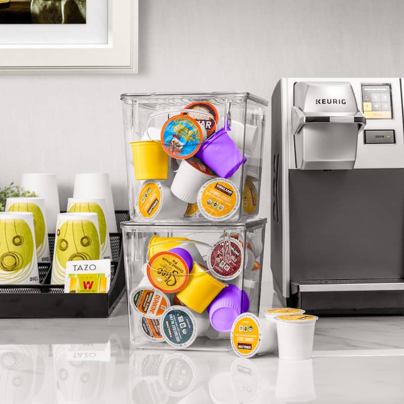 Sorbus Small Plastic K Cup Storage Bins Nespresso Vertuo Pod Holder Kitchen Pantry Fridge Organizer - 4 Pk