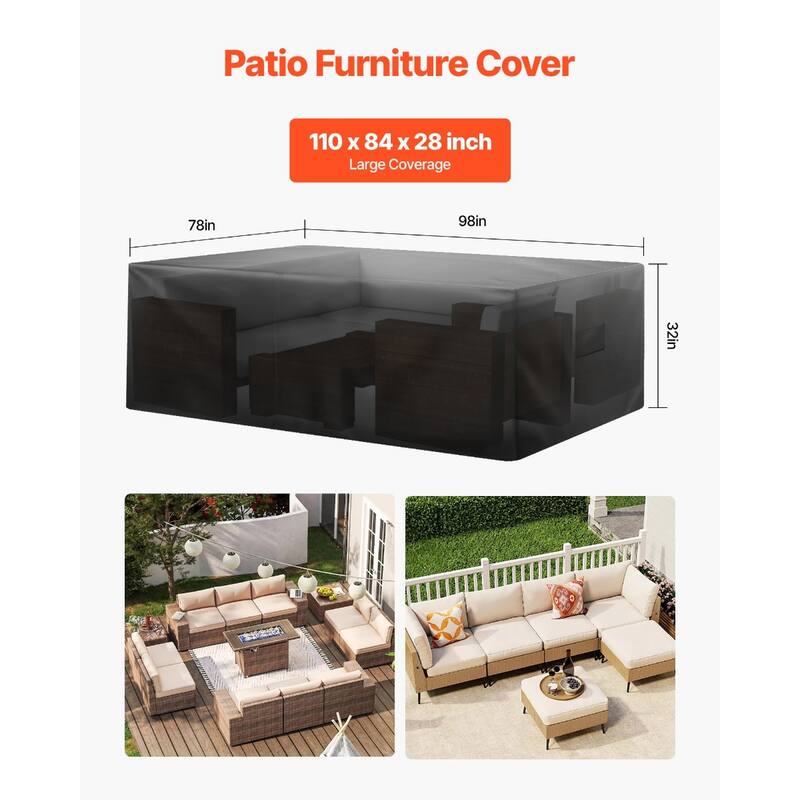 Black Oxford Fabric Patio Furniture Cover with Waterproof, UV-Resistant and Windproof Features - 98 x 78 x 32 inch