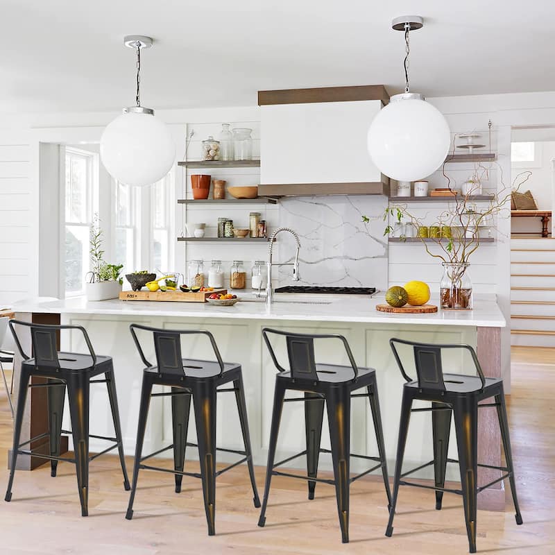 Andeworld Metal Counter Low Back Bar Stool with Rubber Foot
