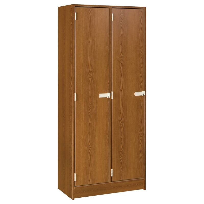 Double Locker with Shelves & Lock - 72" Tall Storage Cabinet - 30" x 18" - Dark Walnut Finish