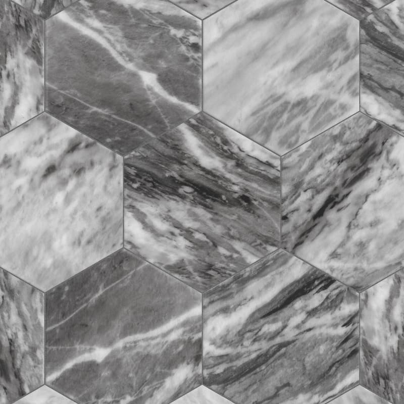 Merola Tile Classico Bardiglio Hex Dark 7" x 8" Porcelain Floor and Wall Tile