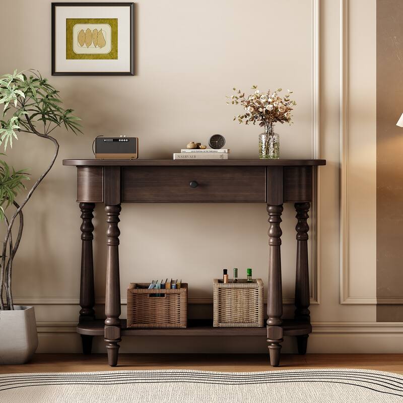 36 Inch Wood Console Table with Drawer and Shelf for Entryway