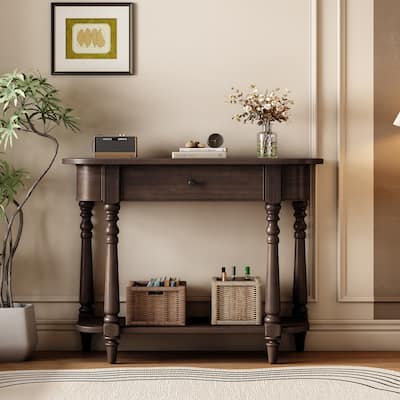 36 Inch Wood Console Table with Drawer and Shelf for Entryway