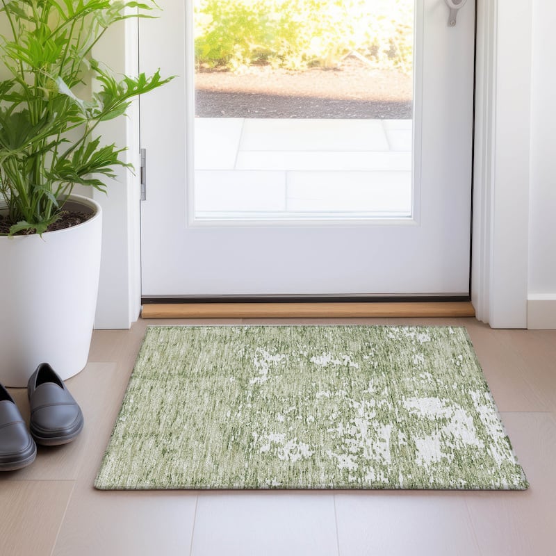 Machine Washable Indoor/ Outdoor Abstract Pixels Chantille Rug
