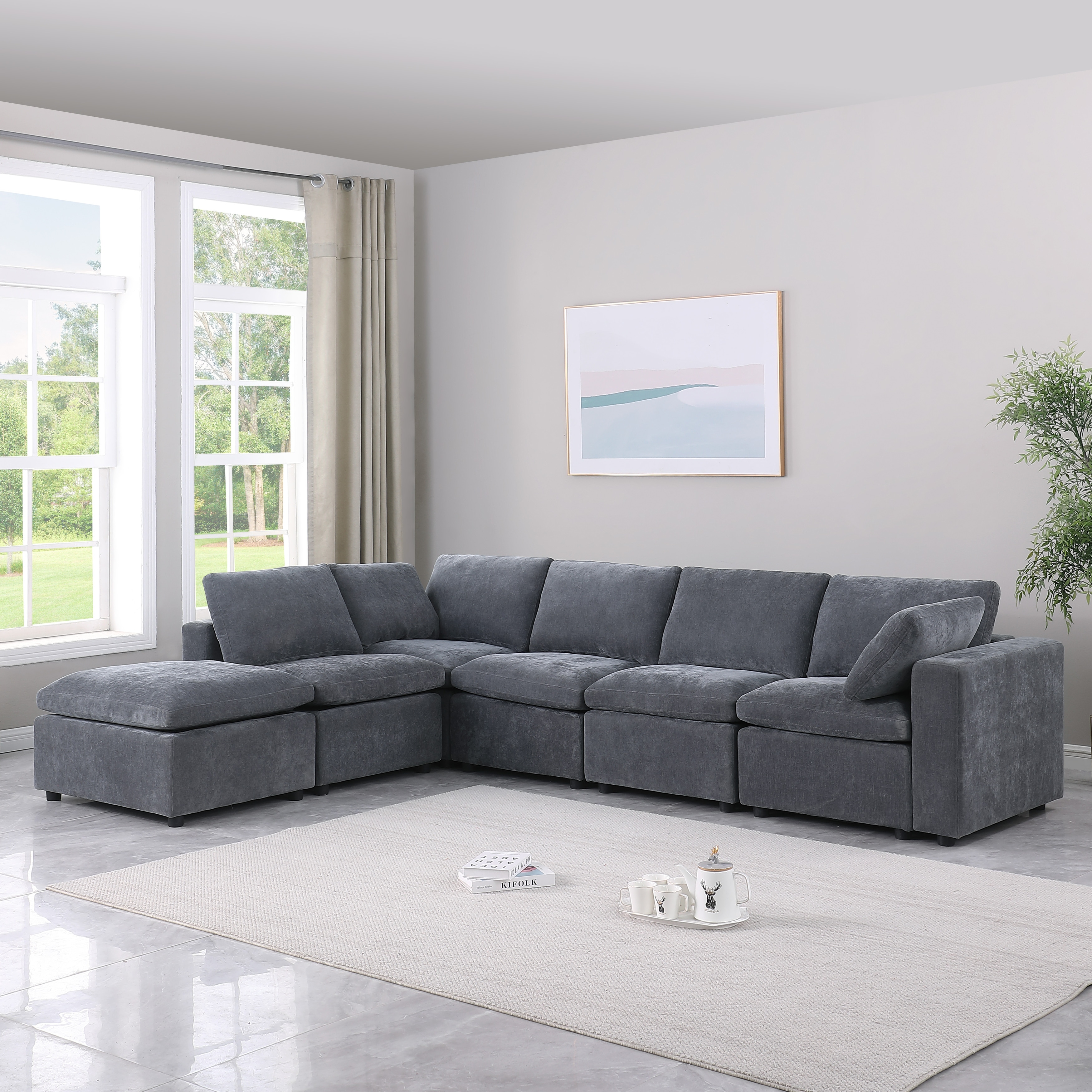 L-shape Modular Sectional Sofa Chenille Chaise Lounge Convertible