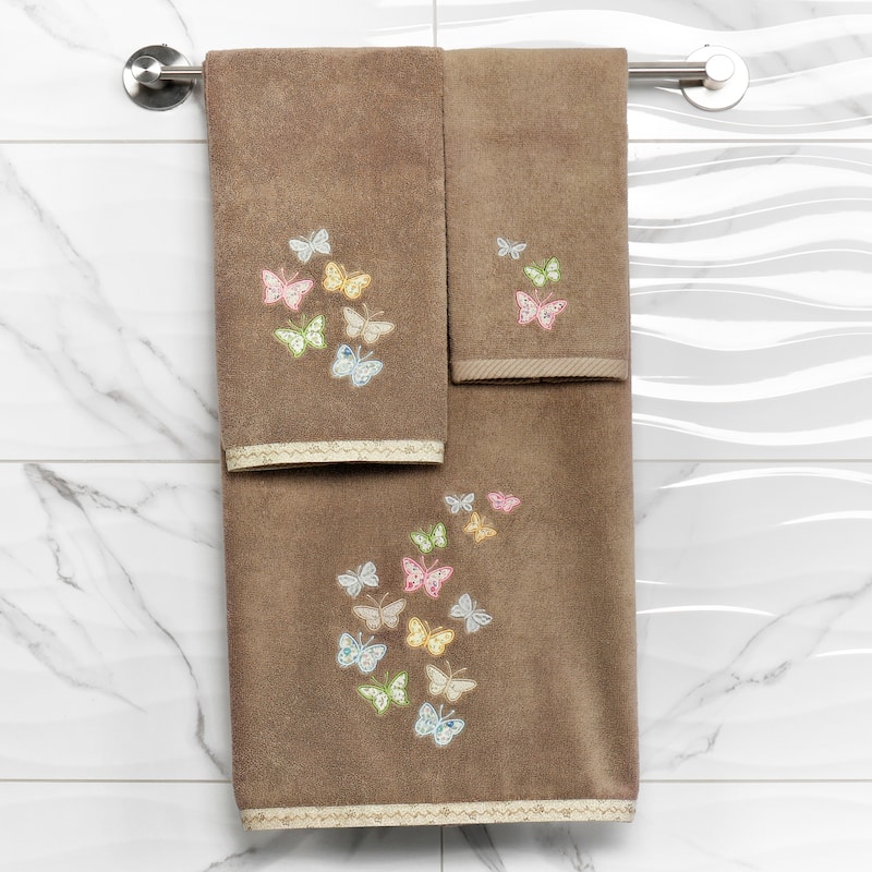 Authentic Hotel and Spa 100% Turkish Cotton Mariposa 2PC Embellished Fingertip Towel Set